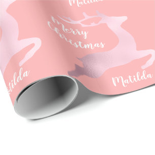 Rose Gold Christmas reindeer pattern personalized Wrapping Paper