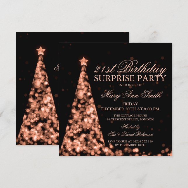 Rose Gold Christmas Surprise 21st Birthday Invitation (Front/Back)