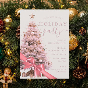 Rose Gold Christmas Tree Bow Corporate Holiday Invitation