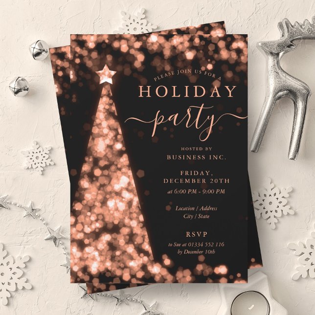 Rose Gold Christmas Tree Company Holiday Party  Invitation (Rose Gold Christmas Tree Company Holiday Party Invitation)