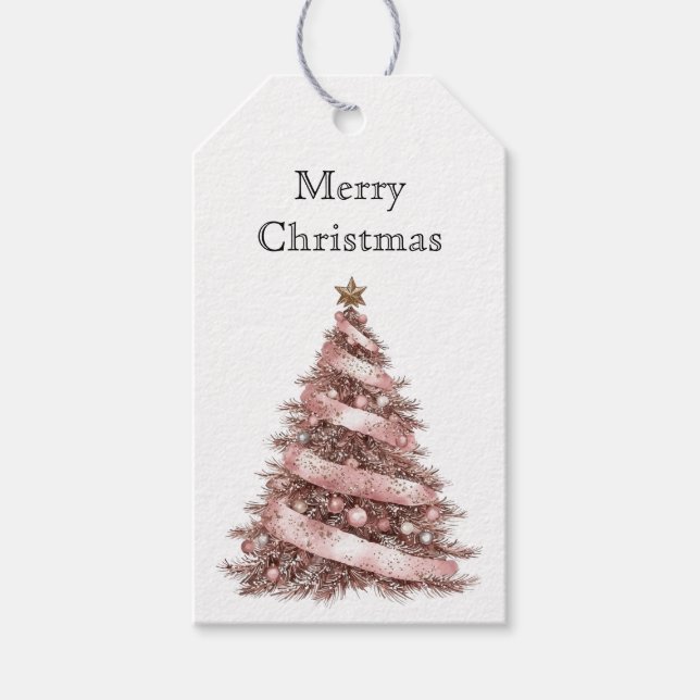 Rose Gold Christmas Tree Gift Tags (Front)