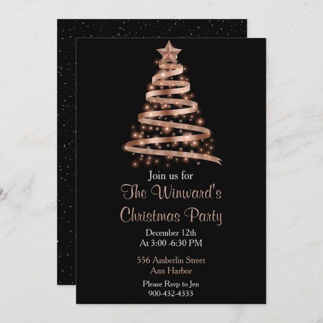 Rose Gold Christmas Tree Invitation (Front/Back)