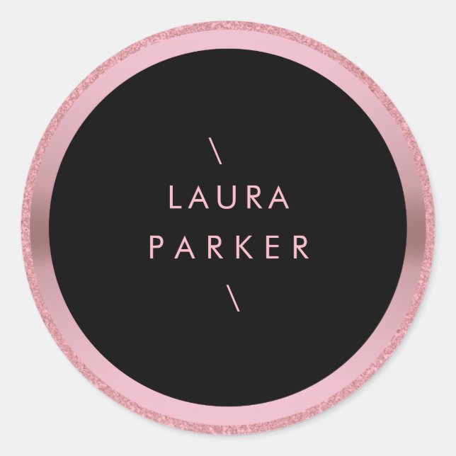 Rose Gold Circle Glitter Rings Border Minimal Classic Round Sticker (Front)
