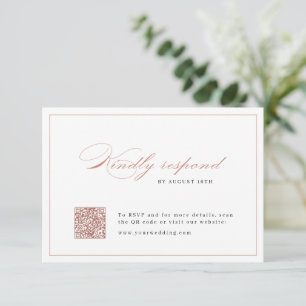 Rose gold Classic Elegance Script QR code wedding RSVP Card