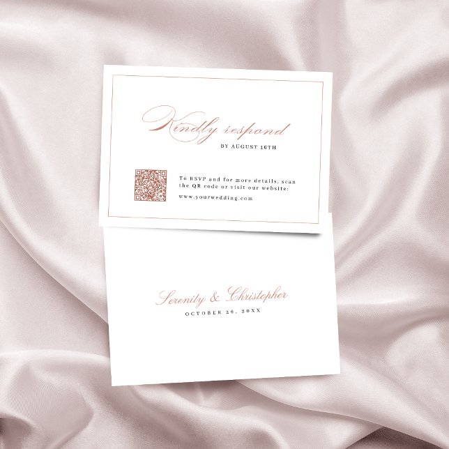Rose gold Classic Elegance Script QR code wedding RSVP Card (Rose gold Classic Elegance Script QR code wedding RSVP Card)