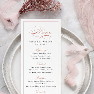 Rose Gold Classic Elegance Script Simple Wedding Menu