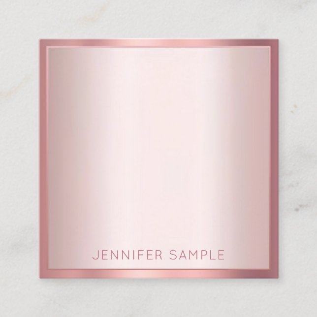 Rose Gold Colour Elegant Modern Simple Template Square Business Card (Front)