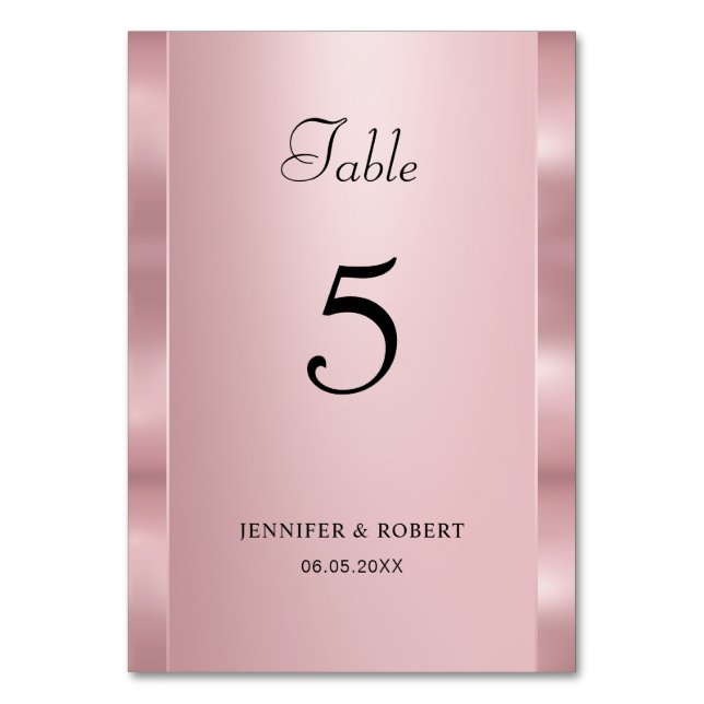 Rose Gold Colour Elegant Script Modern Template Table Number (Front)