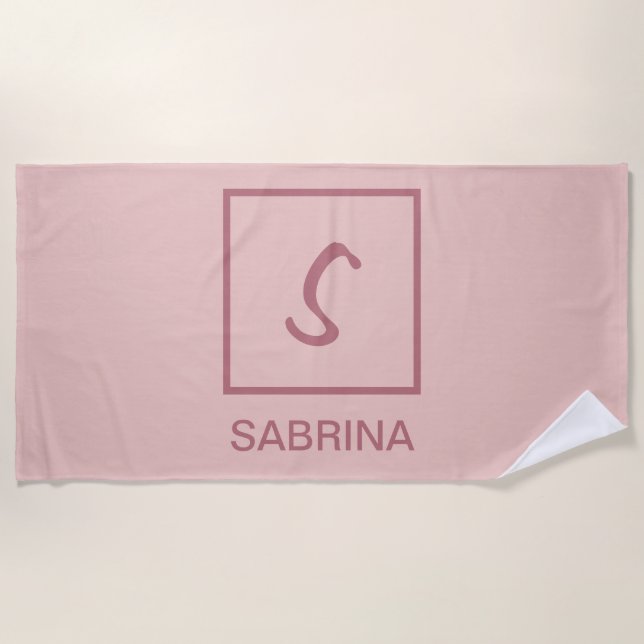 Rose gold colour professional simple monogram name beach towel (Front)