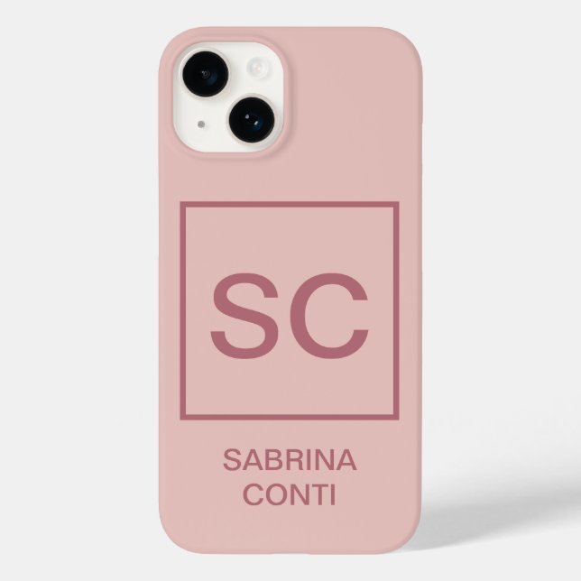 Rose gold colour professional simple monogram name Case-Mate iPhone case (Back)