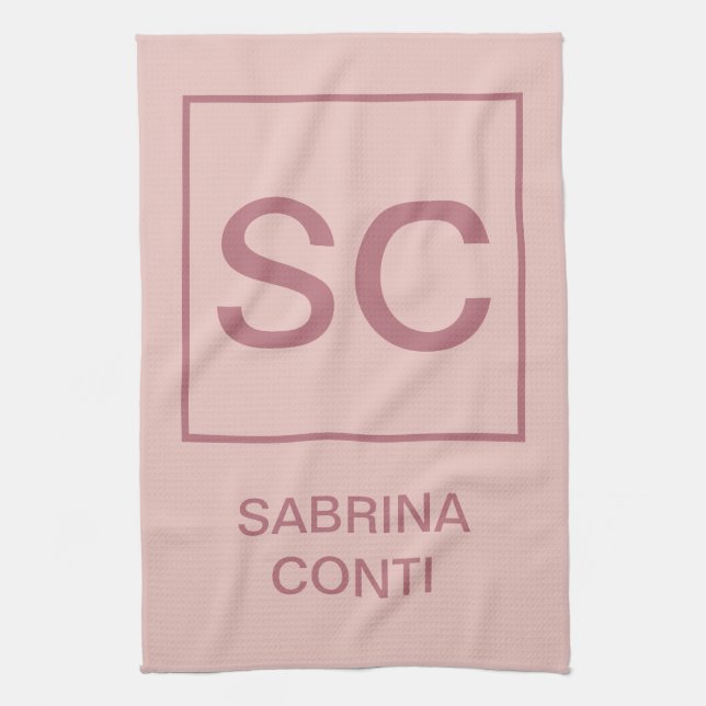 Rose gold colour professional simple monogram name kitchen towel (Vertical)