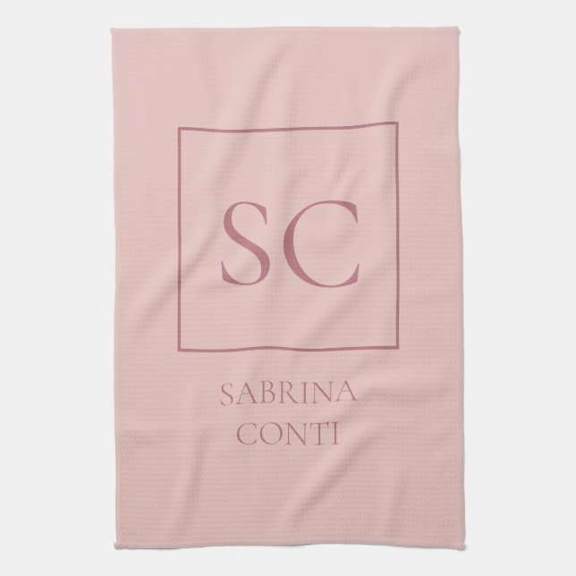 Rose gold colour professional simple monogram name kitchen towel (Vertical)