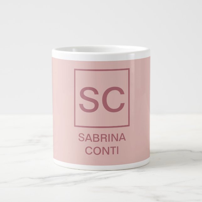 Rose gold colour professional simple monogram name large coffee mug (Front)