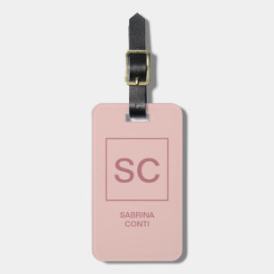 Rose gold colour professional simple monogram name luggage tag
