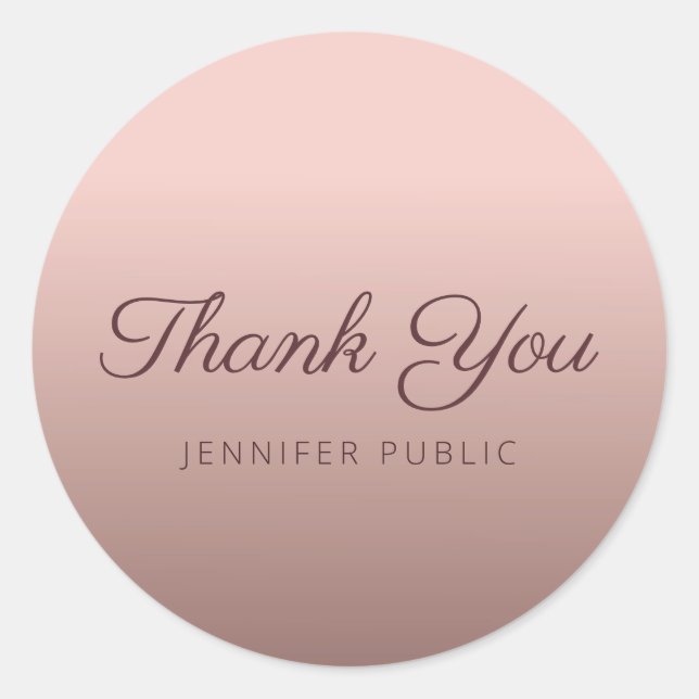 Rose Gold Colour Thank You Script Monogram Templat Classic Round Sticker (Front)