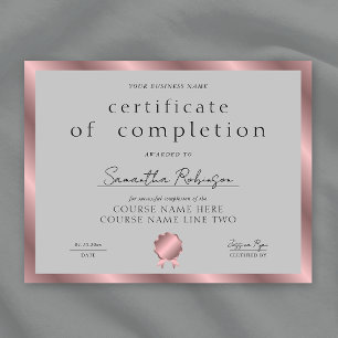 Rose Gold Completion Certificate Company Award