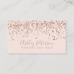 Rose gold confetti blush hair makeup typography business card