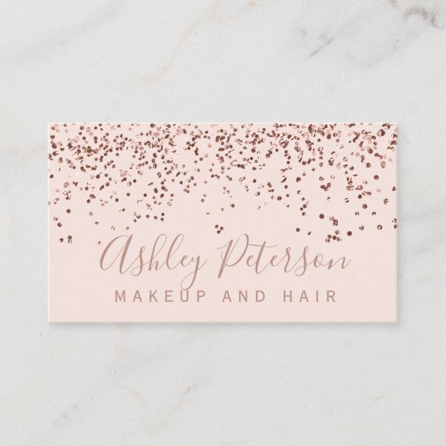 Rose gold confetti blush pink chic typography business card (Front)