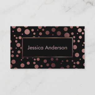 Rose Gold Confetti Bubbles Pattern over Black Business Card