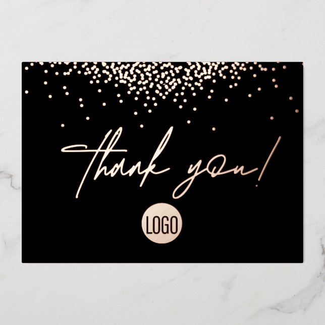 Rose Gold Confetti Business Script Thank you  Foil Holiday Card (Front)