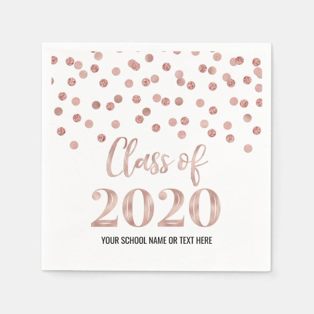 Rose Gold Confetti Class of 2020 Graduation Napkin (Front)