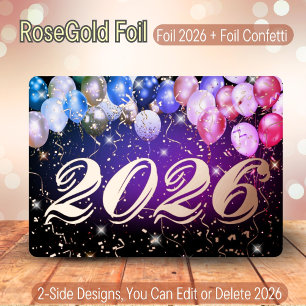 Rose Gold Confetti Colourful Balloon Happy New Yea Foil Holiday Card