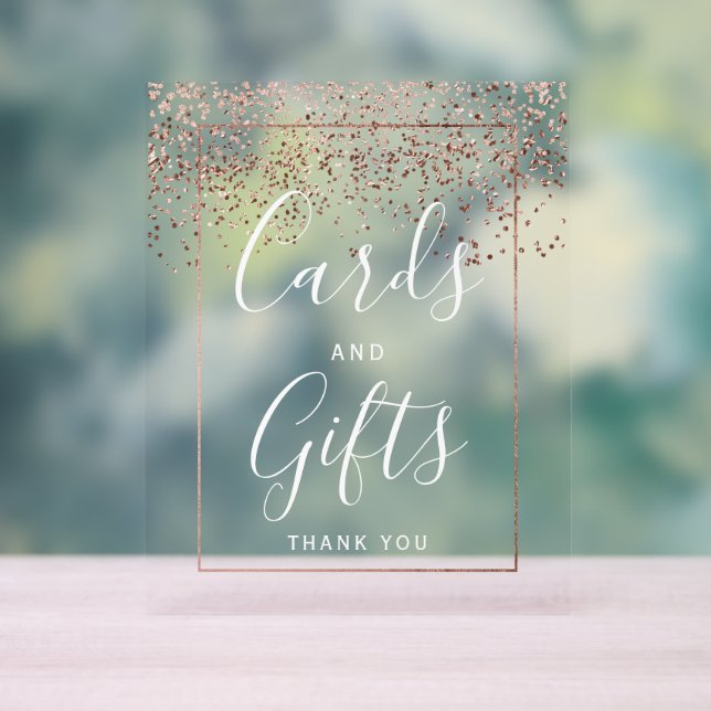 Rose gold confetti elegant wedding Card gifts  Acrylic Sign (Neutral)