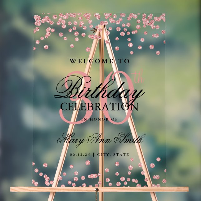 Rose Gold Confetti Glitter 30th Birthday Welcome  Acrylic Sign (Neutral)