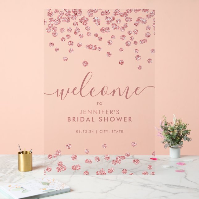 Rose Gold Confetti Glitter Bridal Shower Welcome  Acrylic Sign (Wedding)