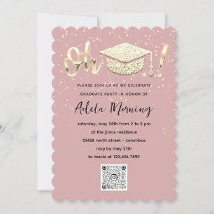 Rose Gold Confetti Graduate Party QR Code Invitation