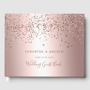 Rose gold confetti metallic foil photo wedding guest book