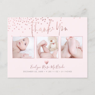 Rose Gold Confetti Modern Script Thank You Postcard