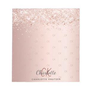 Rose gold confetti monogram initials pattern notepad