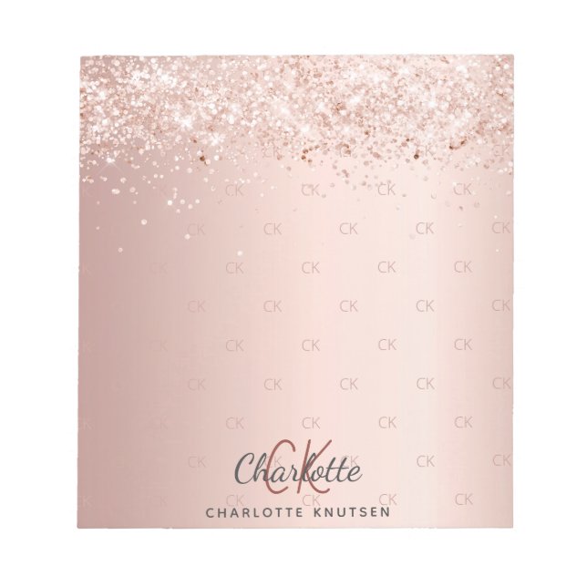 Rose gold confetti monogram initials pattern notepad (Front)
