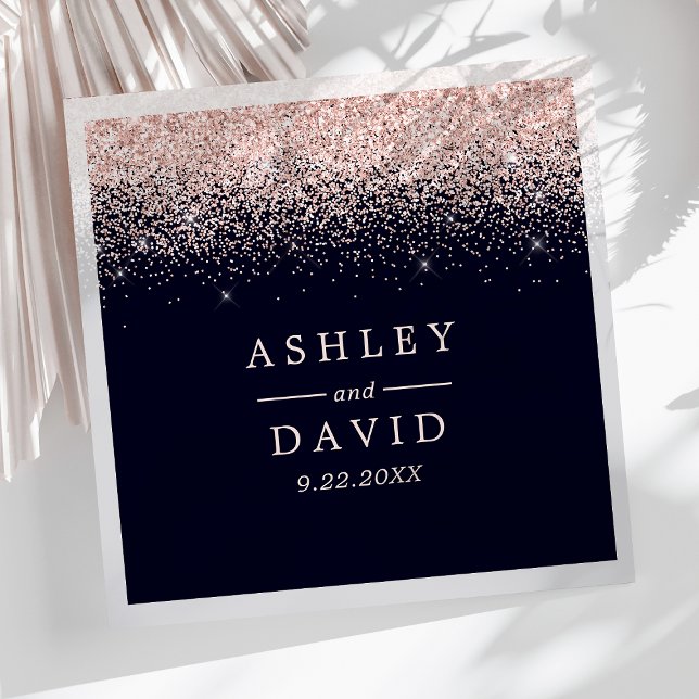 Rose Gold Confetti Navy Blue Modern Wedding Napkin (Creator Uploaded)