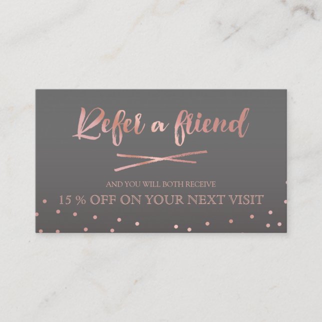 Rose Gold Confetti Refer a Friend Referral Card (Front)