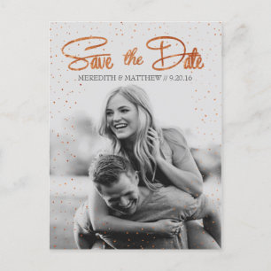 Rose Gold Confetti Save the Date Postcard