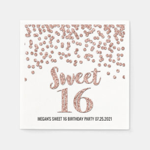 Rose Gold Confetti Sweet 16 Birthday Napkin