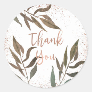 Rose Gold Copper Botanical Glam Modern Wedding Classic Round Sticker