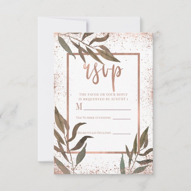 Rose Gold Copper Botanique Mariage Glamour RSVP (Devant)