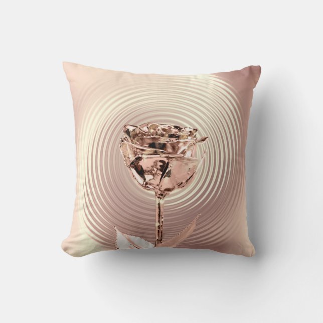 Rose Gold Copper Flower  Lux Metallic Copper Throw Pillow (Front)