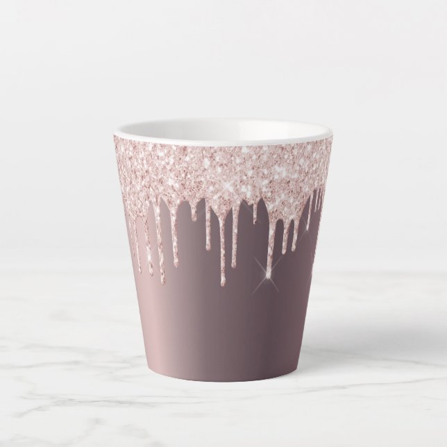 Rose gold copper glitter drips glamourous latte mug (Front)