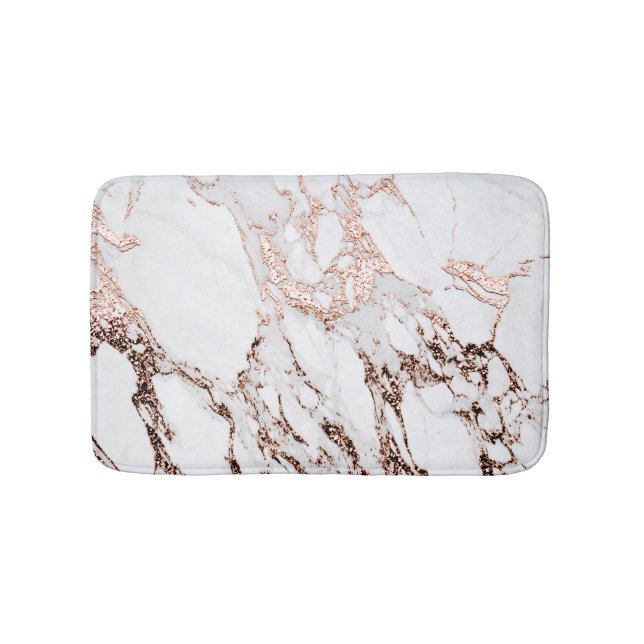 Rose Gold Copper Glitter Metallic Black Marble Bath Mat (Front)