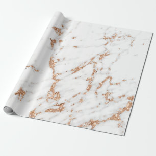 Rose Gold Copper Glitter White Carrara Marble Wrapping Paper