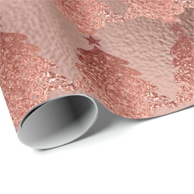 Rose Gold Copper Gold Blush Christmas Tree Wrapping Paper (Roll Corner)