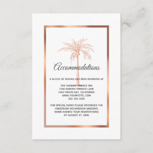 Rose Gold Copper Palm Tree Wedding Accommodations Enclosure Card