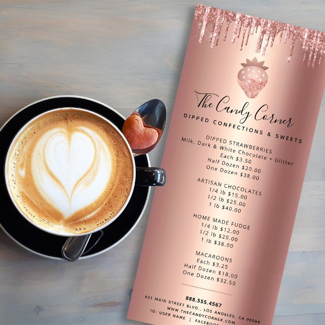 Rose Gold Copper Strawberry Glitter Desserts Menu (Creator Uploaded)