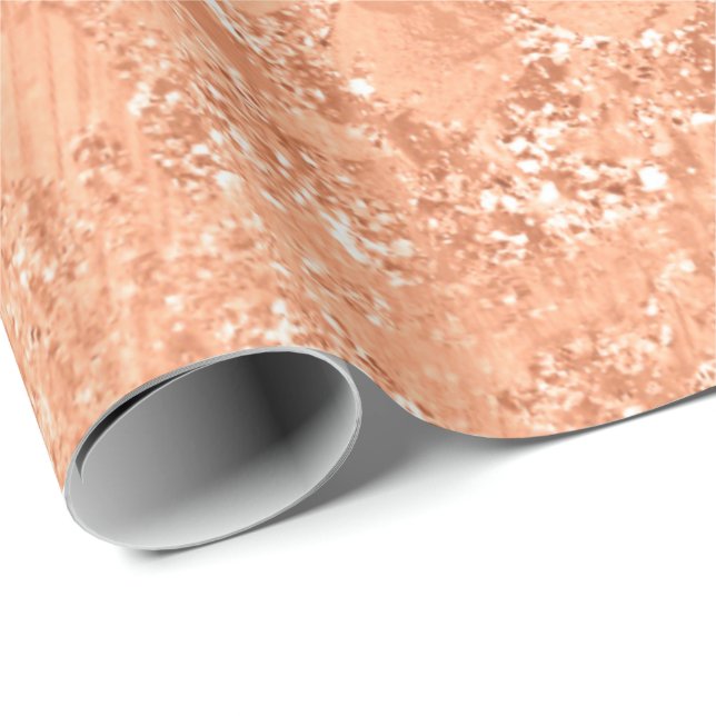 Rose Gold Coral Abstract Glitter Peach Bridal 16th Wrapping Paper (Roll Corner)