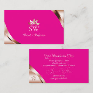 Rose Gold Corners on Hot Pink with Monogram Business Card