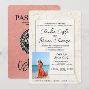 Rose Gold Costa Rica Passport Wedding Invitation